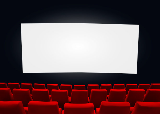 有红色座椅的电影院屏幕。电影首映式海报设计。向量的背景。图片下载