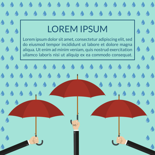 手拿着雨伞。雨或风暴保护与水滴背景。保险和业务概念与文本空间。矢量插图。图片下载