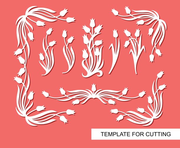 花的帧。角落和边缘都有郁金香和叶子。图片下载