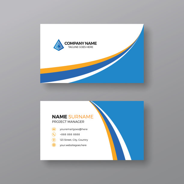 时尚的蓝色和白色名片模板与黄色的细节图片下载
