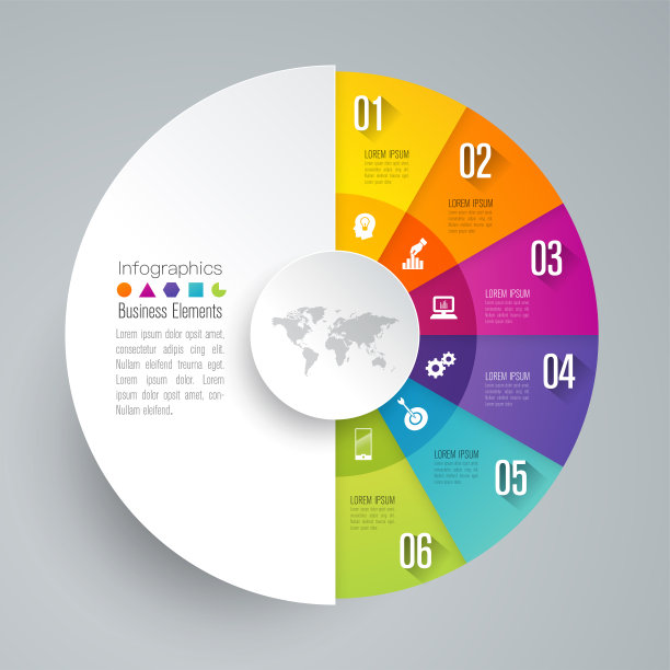 信息图表设计矢量素材和包含六个选项的商业图标图片下载