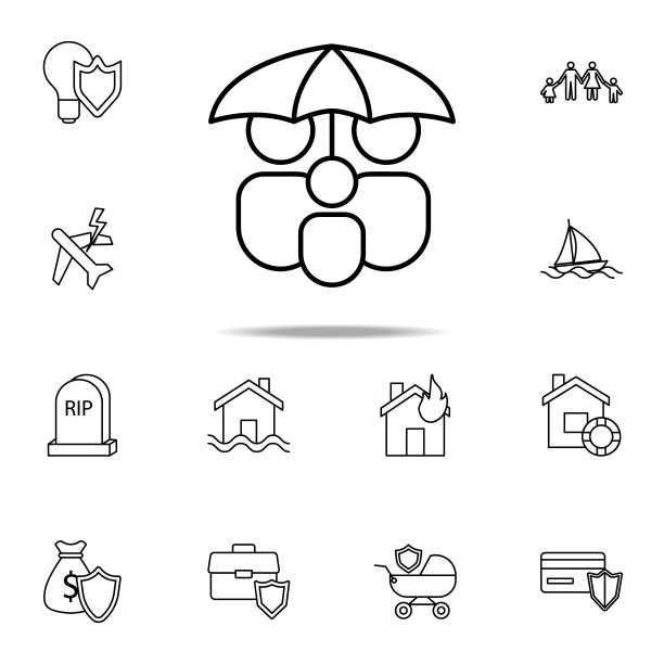 家庭下的伞线图标。保险图标普遍设置为网络和移动图片下载