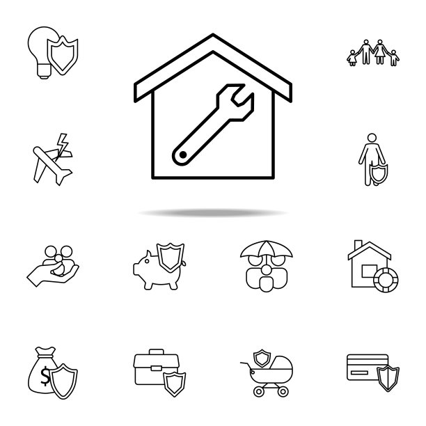 公寓维修线图标。保险图标普遍设置为网络和移动图片下载