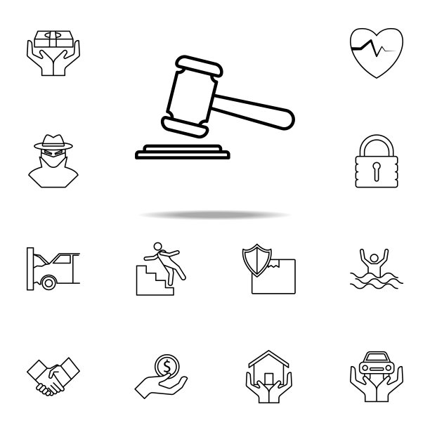 法院判决线性图标。适用于网页和移动设备的保险图标通用集图片下载