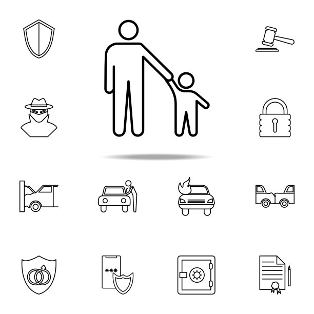 父亲与孩子线条图标：网页和移动设备通用保险图标集图片下载