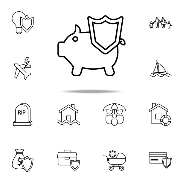 省钱线条图标。适用于Web和移动设备的保险图标通用集图片下载
