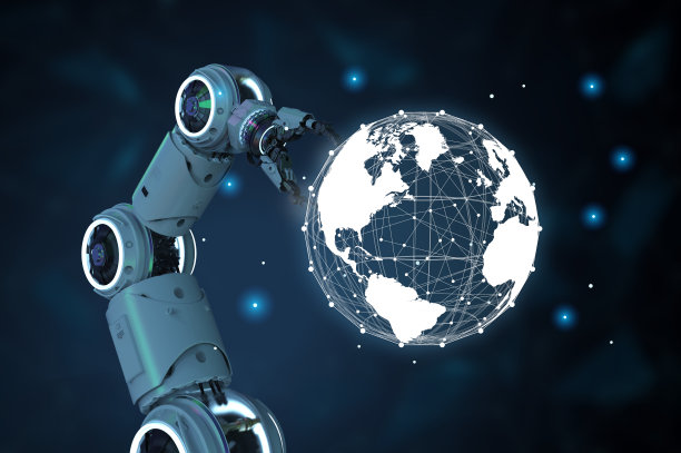 与世界连接的机器人手图片下载