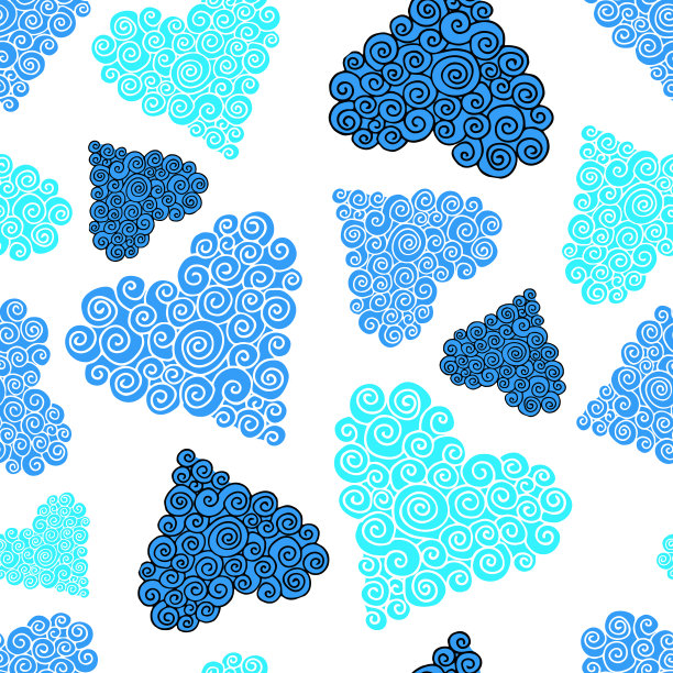 无缝彩色蓝心图案。情人节装饰印刷包装纸，墙纸，纺织品图片下载