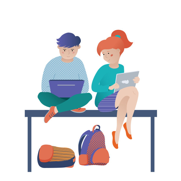 孩子们，男孩和女孩用笔记本电脑和平板电脑学习图片下载