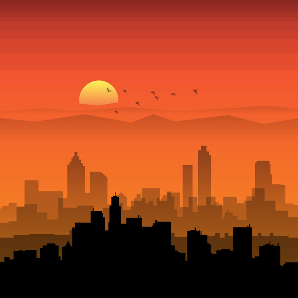 城市的天际线。城市景观。平面风格的城市景观。图片下载