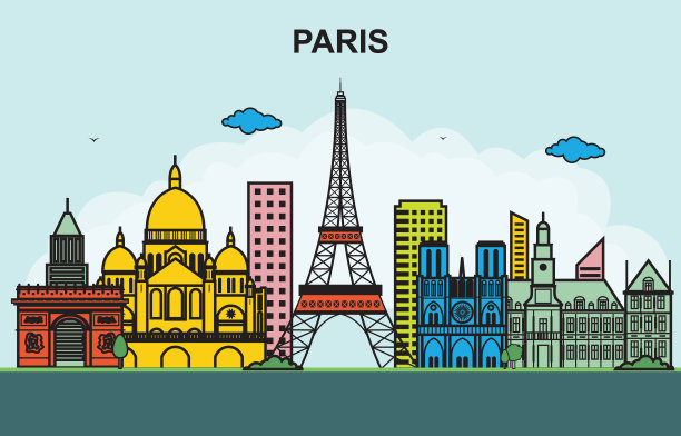 巴黎城市旅游城市天际线彩色插图图片下载