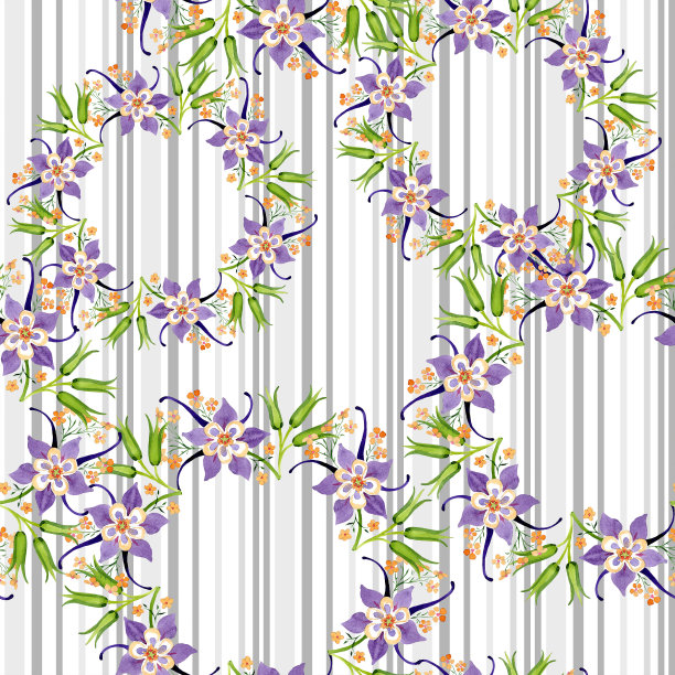 紫色的点缀。花卉植物的花。水彩背景插图集。无缝的背景图案。图片下载