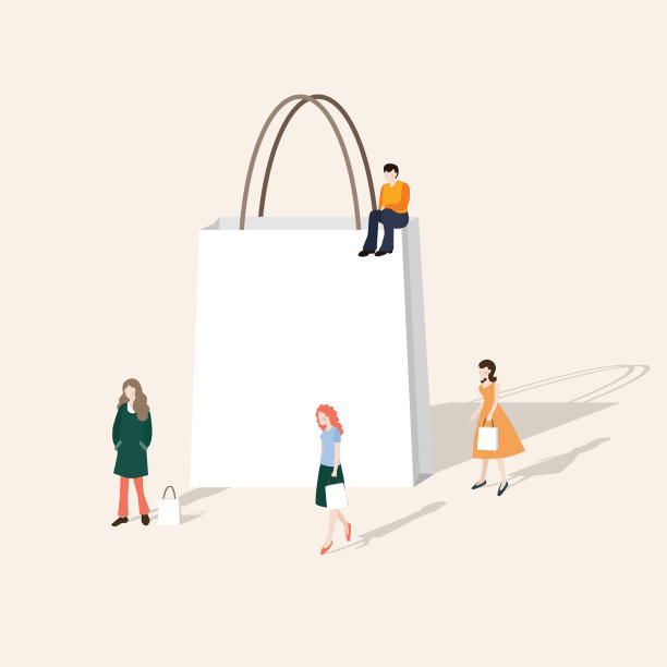 一群人在散步和购物。空白纸制礼品袋。经营理念。现代网页，横幅，平面设计。孤立的矢量对象。图片下载