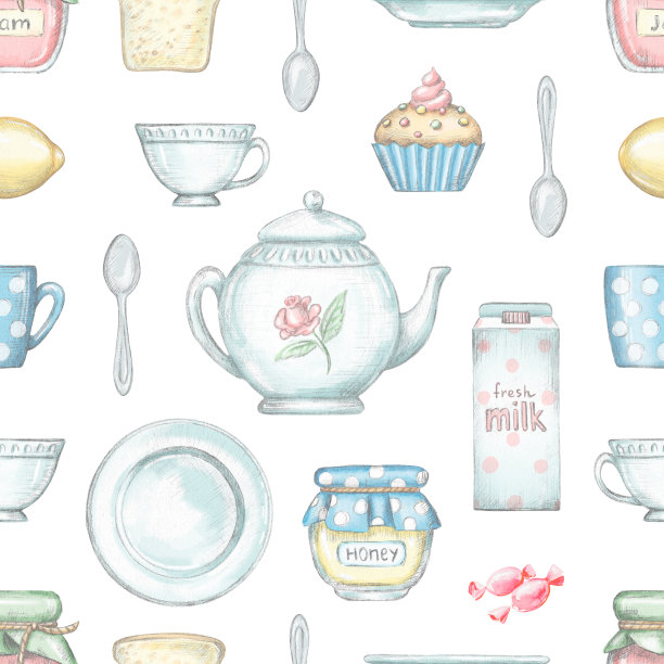 无缝图案配茶配件图片下载