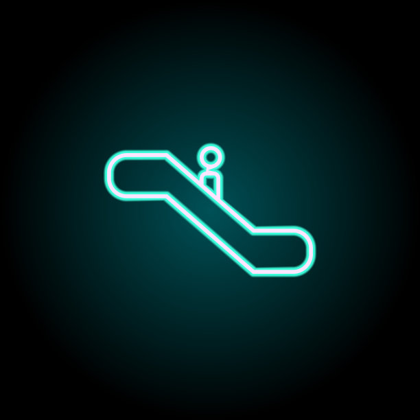 自动扶梯图标。导航元素在霓虹灯风格的图标。简单的图标为网站，网页设计，移动应用程序，信息图形图片下载