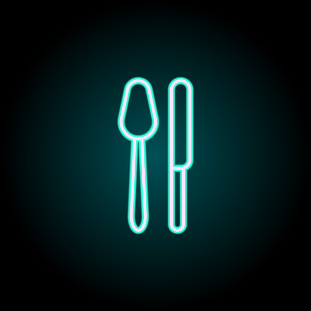 餐厅标志图标。导航元素在霓虹灯风格的图标。简单的图标为网站，网页设计，移动应用程序，信息图形图片下载