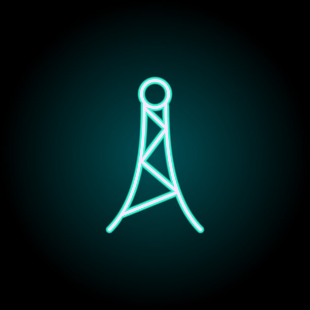 无线电天线图标。导航元素在霓虹灯风格的图标。简单的图标为网站，网页设计，移动应用程序，信息图形图片下载