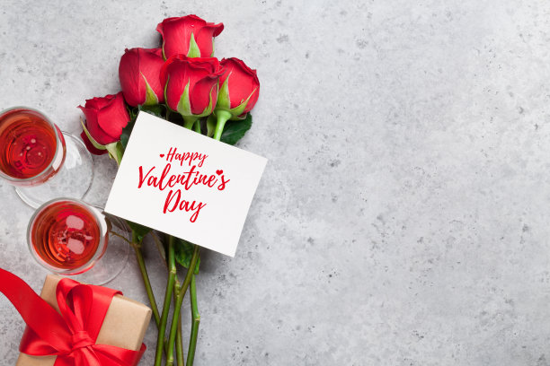 情人节贺卡上有玫瑰和香槟图片下载