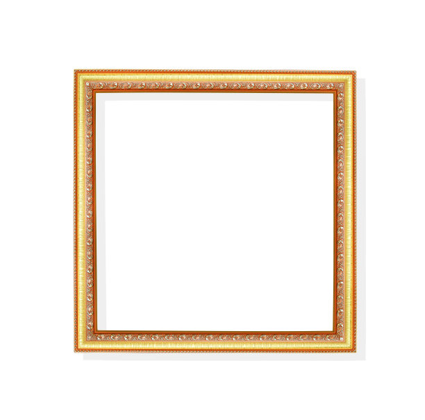 装饰华丽的金属金画框雕刻花卉图案孤立在白色背景与剪切路径图片下载