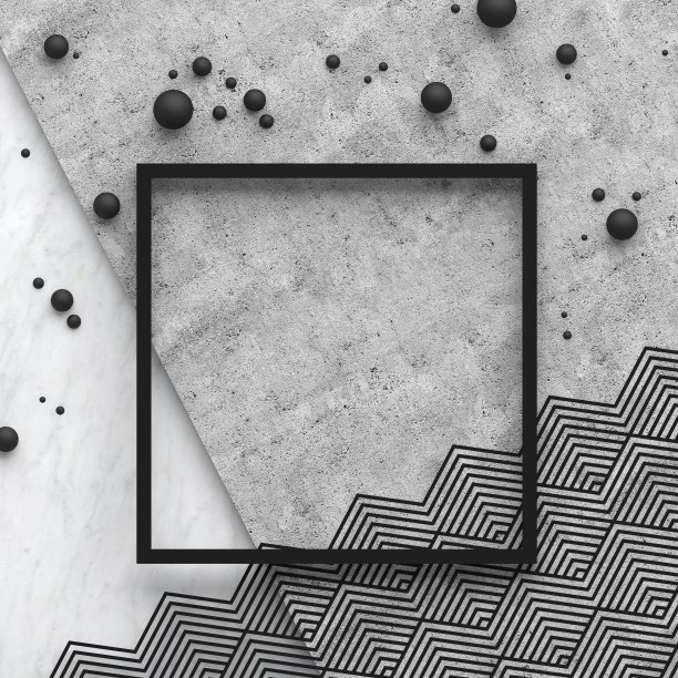 大理石和灰色混凝土表面上的三角形图案的方形边框框架。副本的空间。抽象的几何组成。图片下载