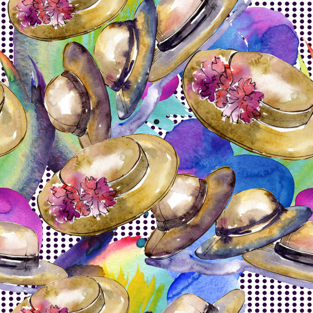 服装配件和化妆品套装。水彩背景插图集。无缝的背景图案。图片下载