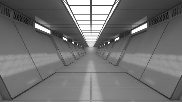 3 d渲染。未来主义室内走廊建筑图片下载