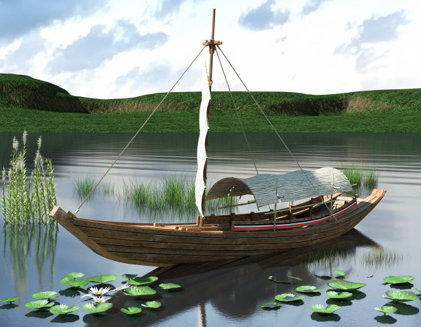 湖上舢板的三维渲染图片下载