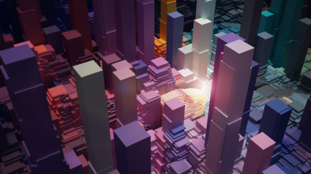 抽象背景，彩色块与光，3D渲染图片下载