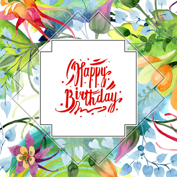 装饰花卉植物花。水彩画时尚孤立水彩画。边框装饰方形。图片下载