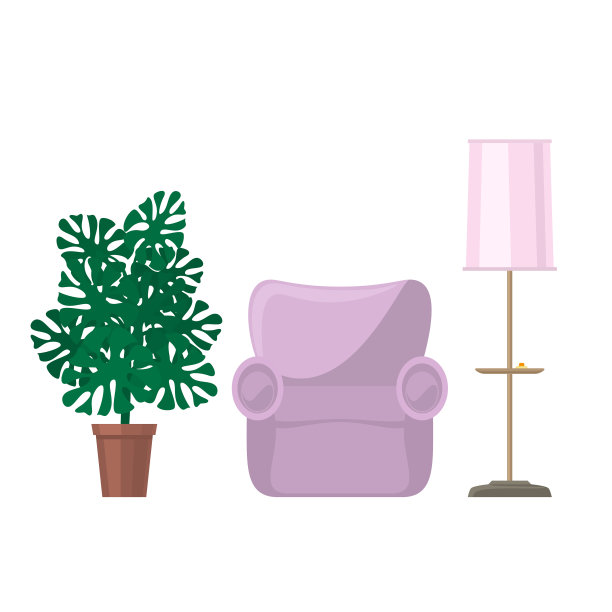 扶手椅和落地灯与怪物室内植物图片下载