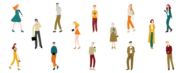 卡通人物男人和女人拿着智能手机。向量图片下载