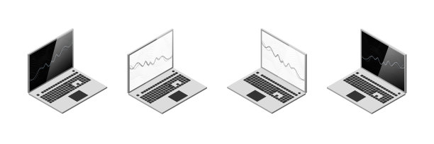 打开笔记本电脑与图形显示器。等距设置图片下载
