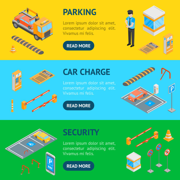 停车标志3d旗帜水平设置等距视图。向量图片下载