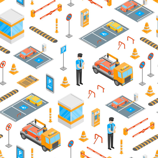 停车标志3d无缝模式背景等距视图。向量图片下载