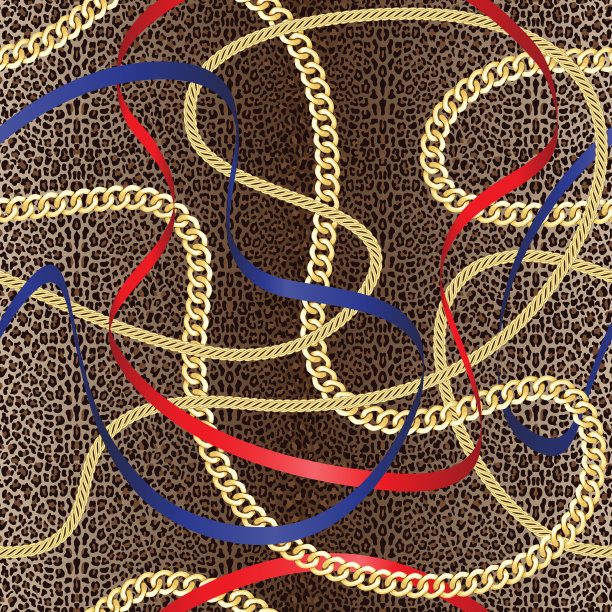 金链无缝图案豹子背景。图片下载