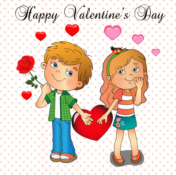 用一个年轻人和一个女孩的图片祝贺情人节快乐。图片下载