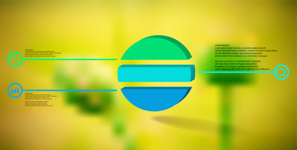 3D插图信息图模板。压花环分为三个颜色部分。物体被安排在模糊的照片背景上。颜色线与简单的标志在圆圈的两侧。图片下载