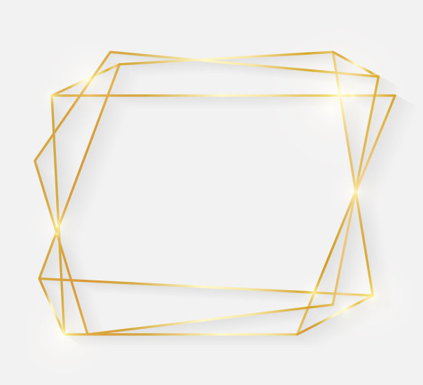 金色闪亮发光的古董框架与阴影孤立在白色背景。装饰金色豪华线边框，用于邀请，名片，销售，照片等。矢量图图片下载