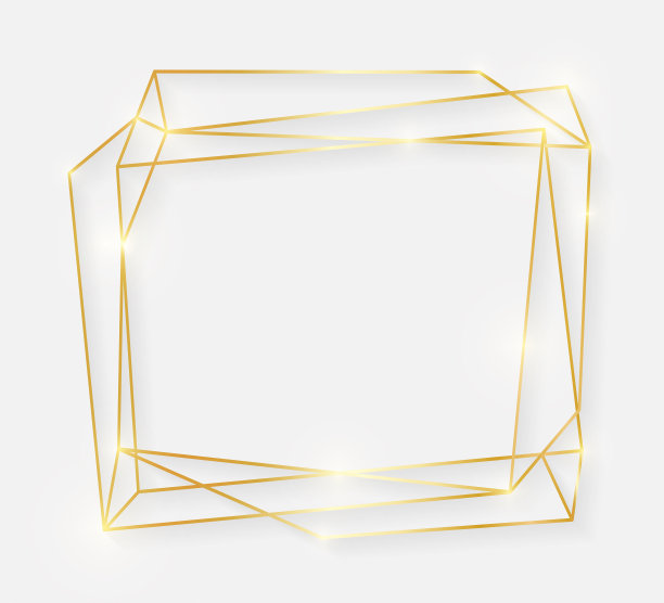 金色闪亮发光的古董框架与阴影孤立在白色背景。装饰金色豪华线边框，用于邀请，名片，销售，照片等。矢量图图片下载