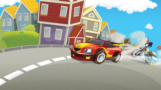 卡通每天开车微笑着穿过城市图片下载