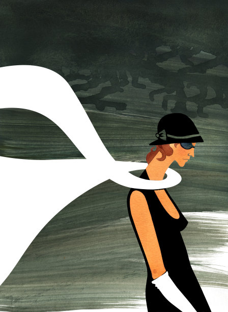 穿着丧服，围着白色围巾的孤独悲伤的女人。图片下载