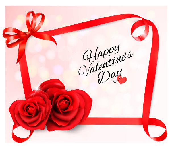 情人节的背景是两朵红色心形玫瑰和丝带。矢量插图。图片下载