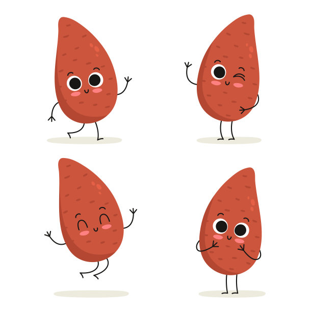 红薯。白薯。可爱的蔬菜人物集孤立在白色上图片下载