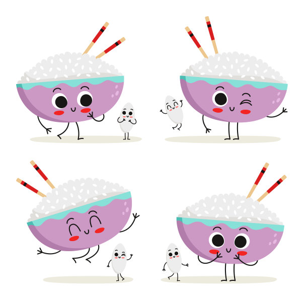 大米。可爱的卡通纯素蛋白质食物矢量集孤立在白色图片下载