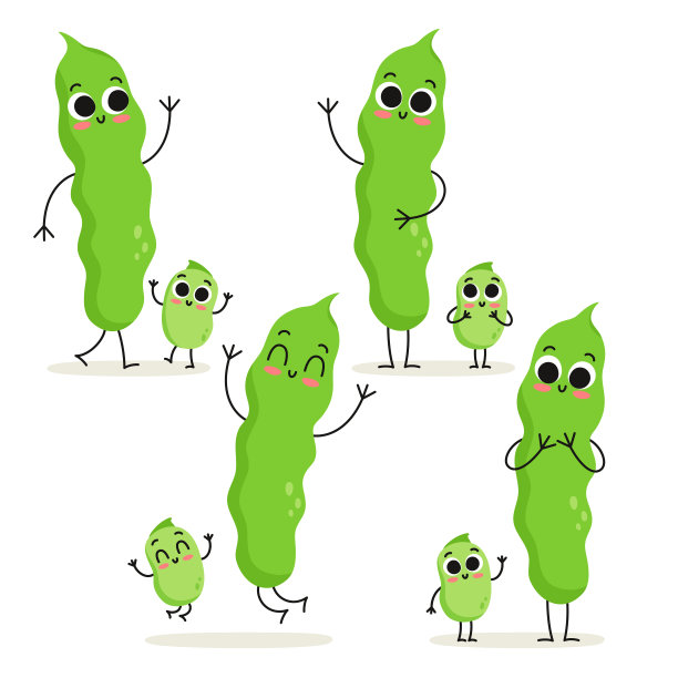 bean。可爱的蔬菜向量字符集孤立在白色图片下载