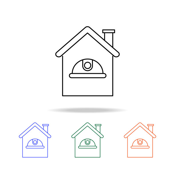 头盔和房子的标志。房地产元素在多色图标。优质的图形设计图标。简单的图标为网站，网页设计，移动应用程序图片下载