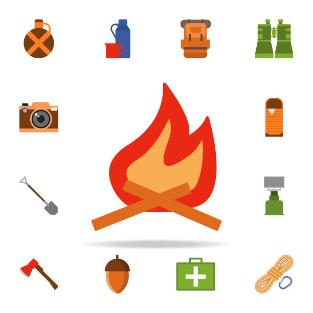 篝火彩色插图图标。露营图标普遍设置为网络和移动图片下载