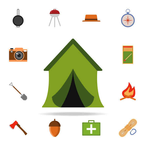 帐篷彩色插图图标。露营图标普遍设置为网络和移动图片下载