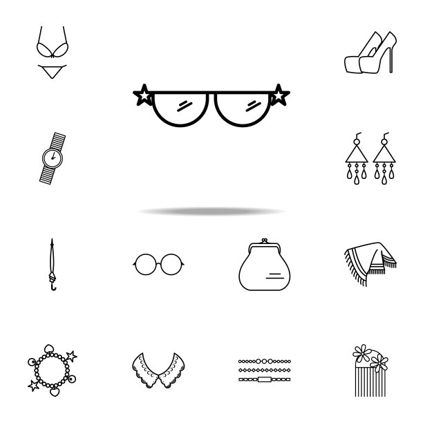 太阳镜图标。女性配件图标普遍设置为网络和移动图片下载
