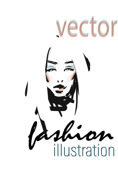 手绘的年轻美丽的女人的肖像。时尚插画。图片下载